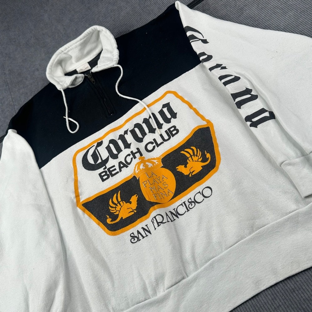 Vintage 90's Corona beach club beer surf White Black - Large Sweatshirt